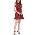 thumbnail image 2 of INSPIRE CHIC Robe Sans Manches à Imprimé Floral pour Femme, Demi-Patte de Boutonnage, Longueur Genou, Ceinturée, Printemps, S Rouge Foncé, 2 of 8