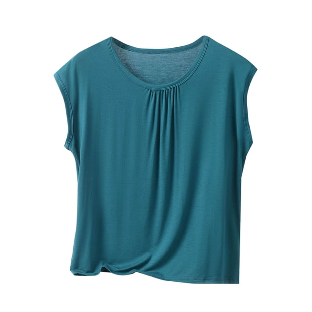 Yuyuzo Hauts de Pyjama pour Femmes Grande Taille, Chandails à Manches Cap, Col Ras du Cou, Haut Plissé de Base Superposé, Doux et Confortable, Tenue de Détente