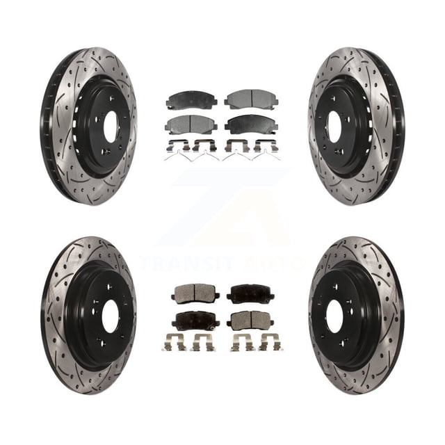 Transit Auto Front Rear Coated Drilled Slotted Disc Brake Rotors and Ceramic Pads Kit for Car 2015-2020 Acura TLX KDT-100403