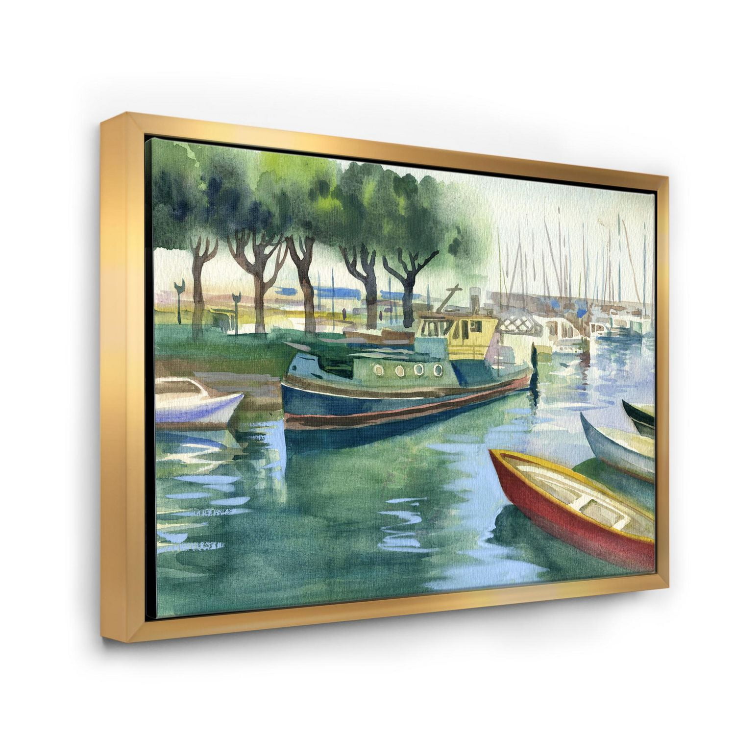 Designart Bateaux au printemps vert ART MURAL À CADRE FLOTT