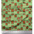 thumbnail image 1 of Soimoi Green polyester Crepe Fabric House Architectural Print Sewing Fabric Yard 42 Inch Wide, 1 of 3