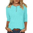 thumbnail image 1 of Yuyuzo Womens 3/4 Sleeve Tops Basic Button Crew Neck Solid Color Loose Fitted Tunics Tee Blouses, 1 of 5