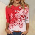 thumbnail image 1 of Xihbxyly Hauts Grande Taille pour Femmes Manches 3/4 Mode Féminine Manches Trois-Quarts Col Rond Rétro Imprimé de Pâques Blouse Ample, 1 of 4