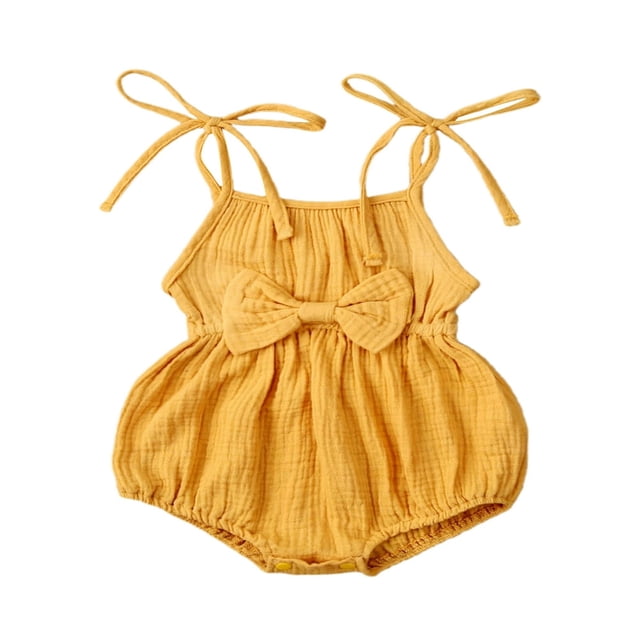 MesaSe Toddler Baby Girl Summer Fall Basic Plain Short Sleeve Cotton Linen Drawstring Romper Jumpsuit