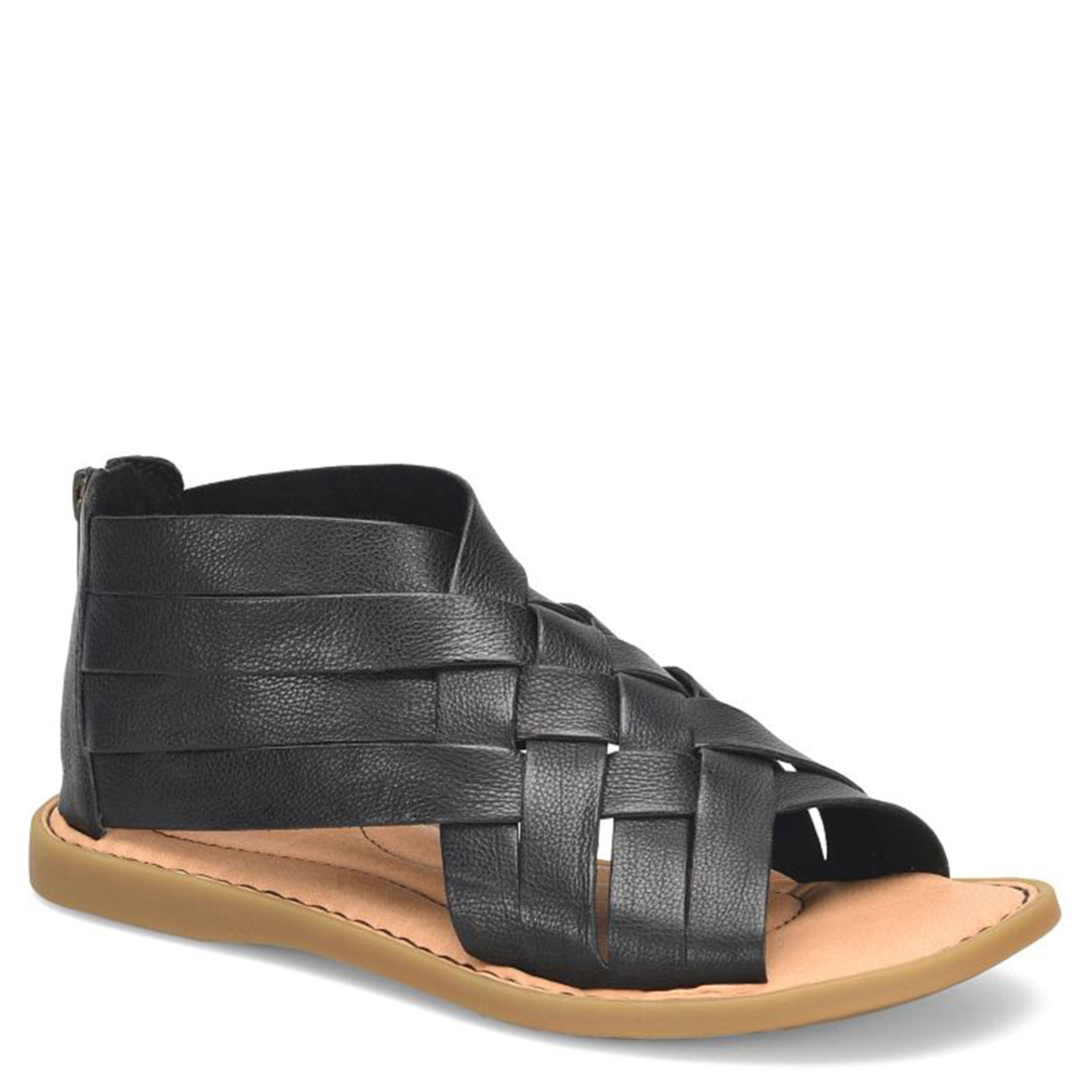 Born Women Iwa Woven Sandals, Medium Width, Back Functional Zipper, Black