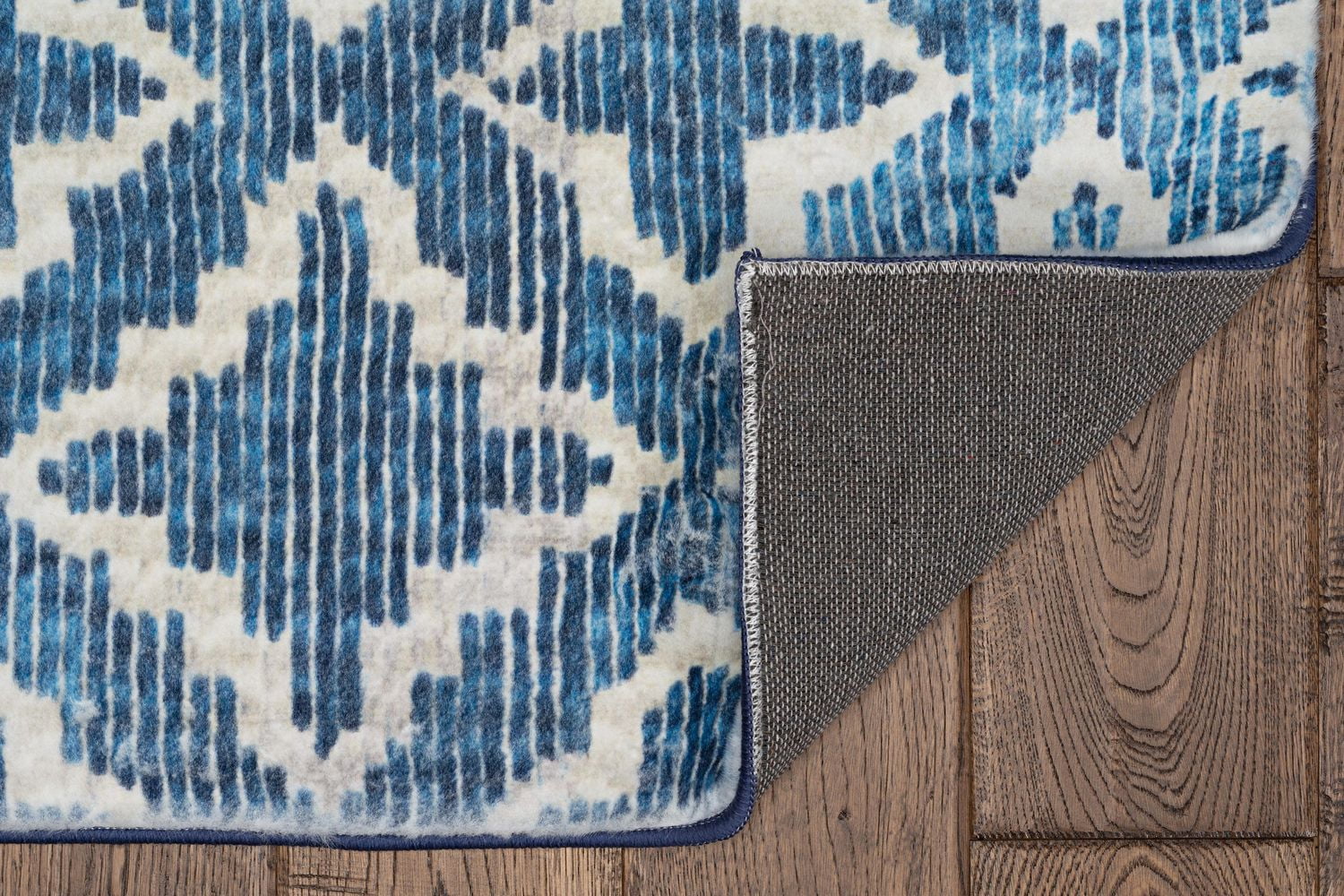 Motif Printed Faux Rabbit Linear Blue & White 3 ft. x 5 ft. Accent Rug
