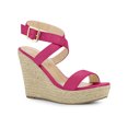 thumbnail image 1 of BLISSFUL STEP Chaussures pour Femmes Sandales Espadrilles à Talon Compensé Slingback à Brides Croisées Rose Vif 7, 1 of 7