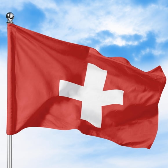 Switzerland Outdoor Flag (1x1.5ft) by DreamController - Durable, Fade-Resistant Polyester, Double-Stitched, Brass Grommets - HD Printed Western Europe Flag - Made in USA