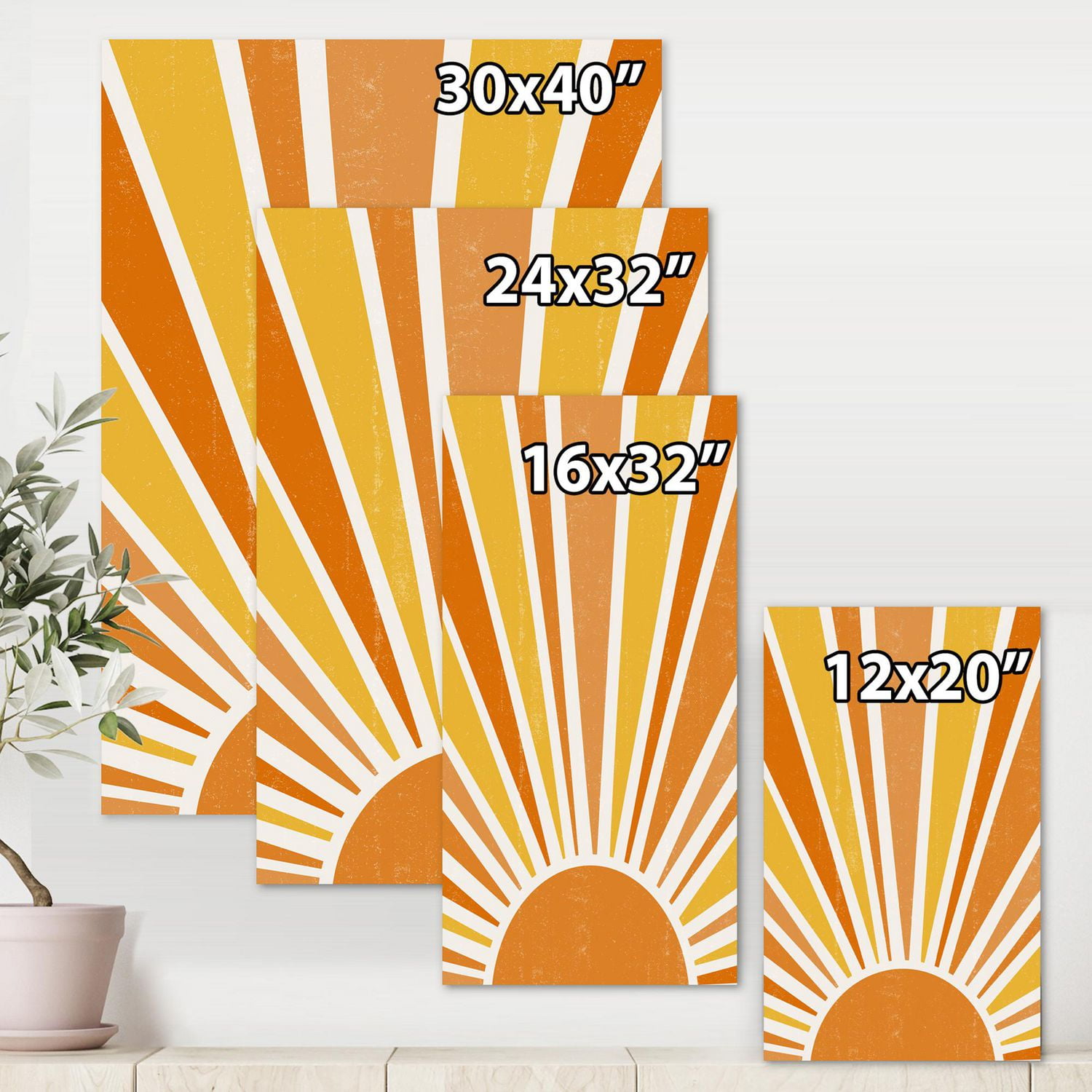 Designart Minimalist Bright Shining Orange Sun Rays II Canvas Wall Art