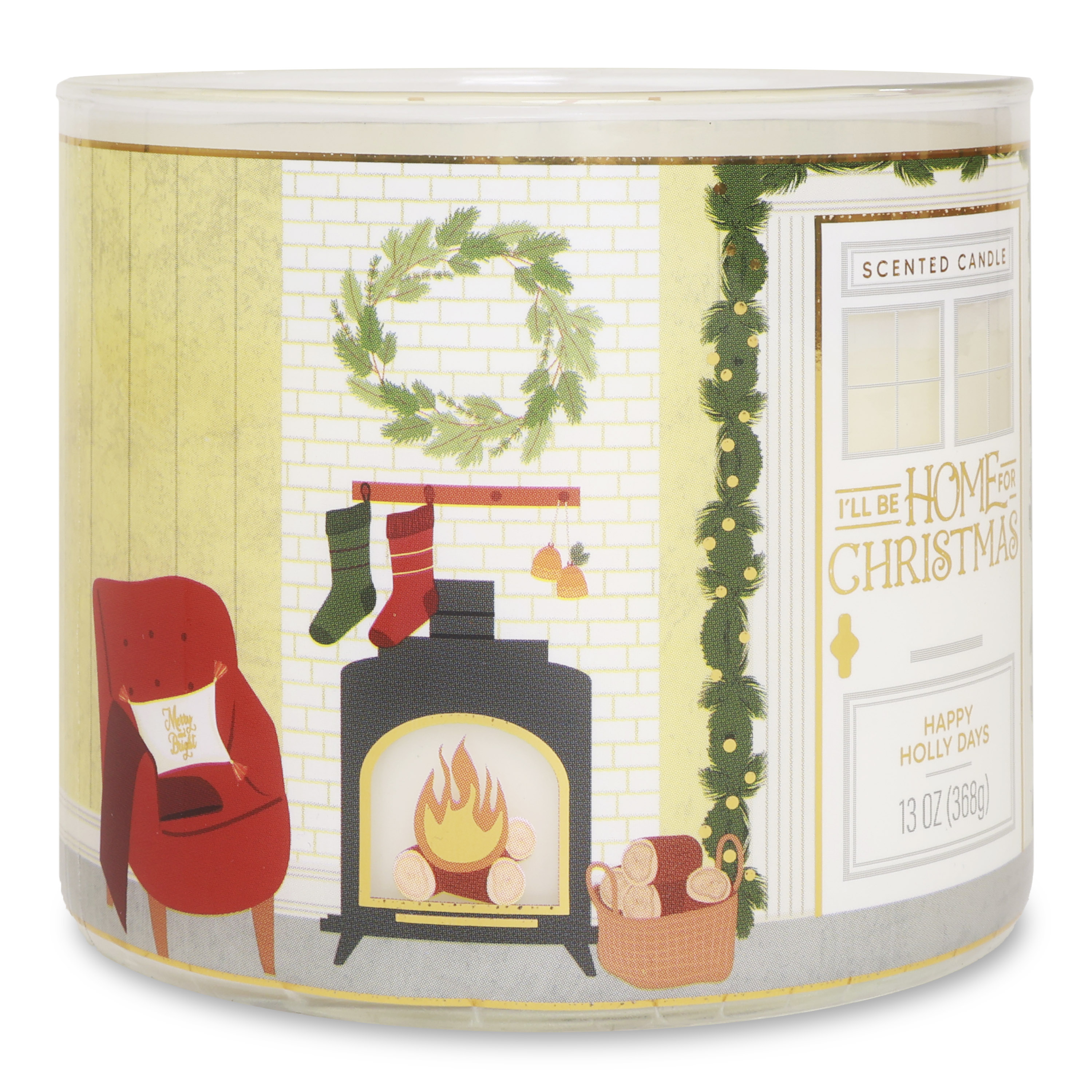 Bougie Mainstays à 3 mèches, "I'll Be Home For Christmas", enveloppe Happy Holly Days, 13 oz