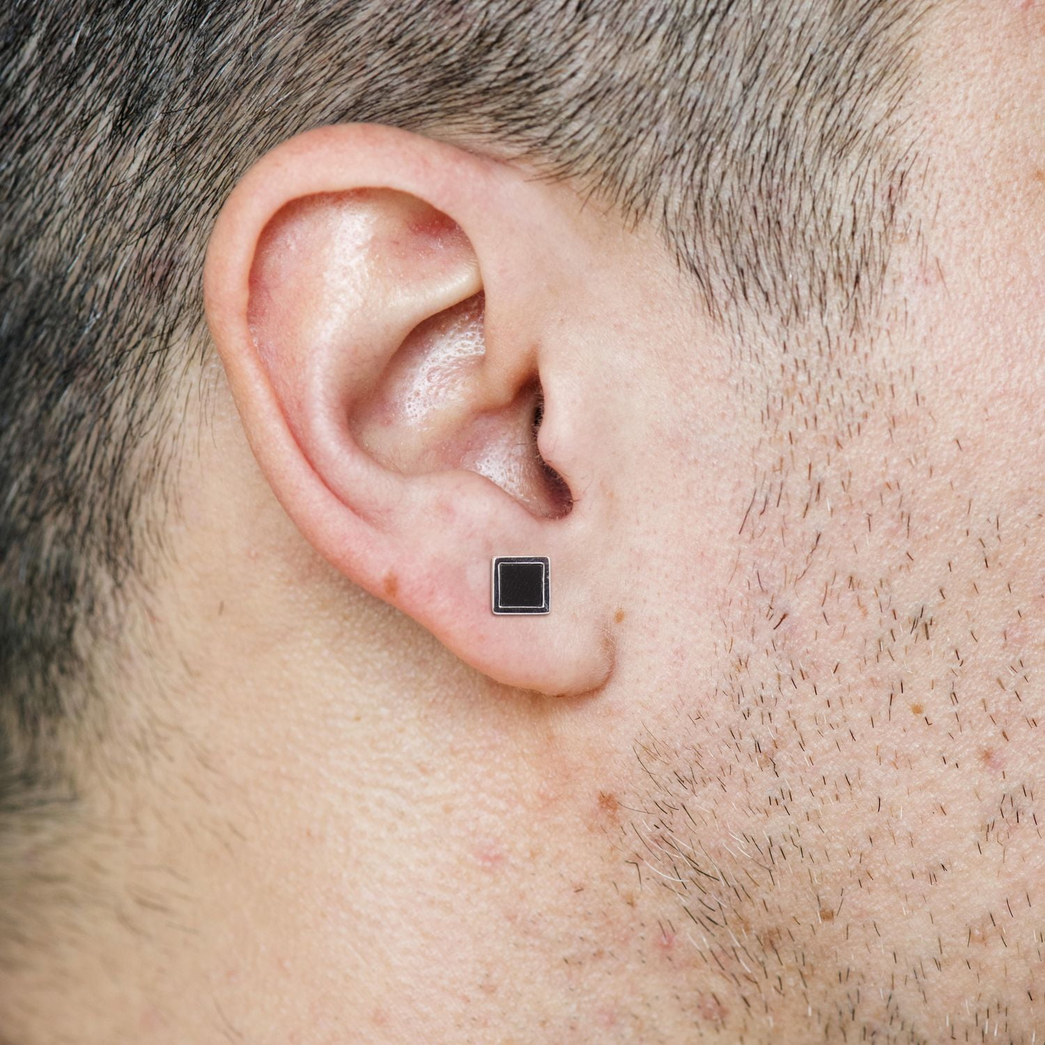 Clous d'oreilles carrées pour homme de Miabella avec 1 Carat PBT d'hematite en argent sterling