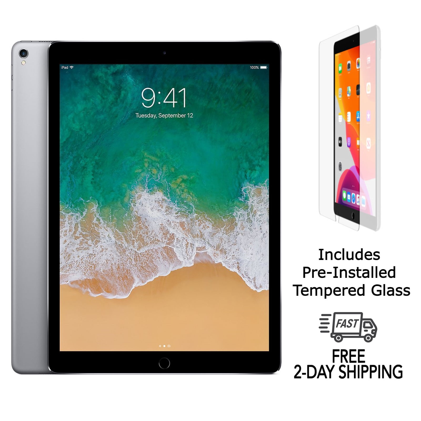 Refurbished Apple iPad Pro 12.9" (2nd Gen) A1670 (WiFi) 64GB Space Gray (Grade A) w/ Pre-Installed Tempered Glass