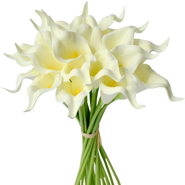 CHUANK 20pcs Artificial Calla Lily Silk Flowers 13.4” for Home Kitchen Wedding Table Decoration (White)