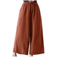 thumbnail image 1 of Birdeem Womens Spring Solid Color Elastic Waist Cotton Linen Versatile Straight Tube Casual Wide Leg Pants, 1 of 9