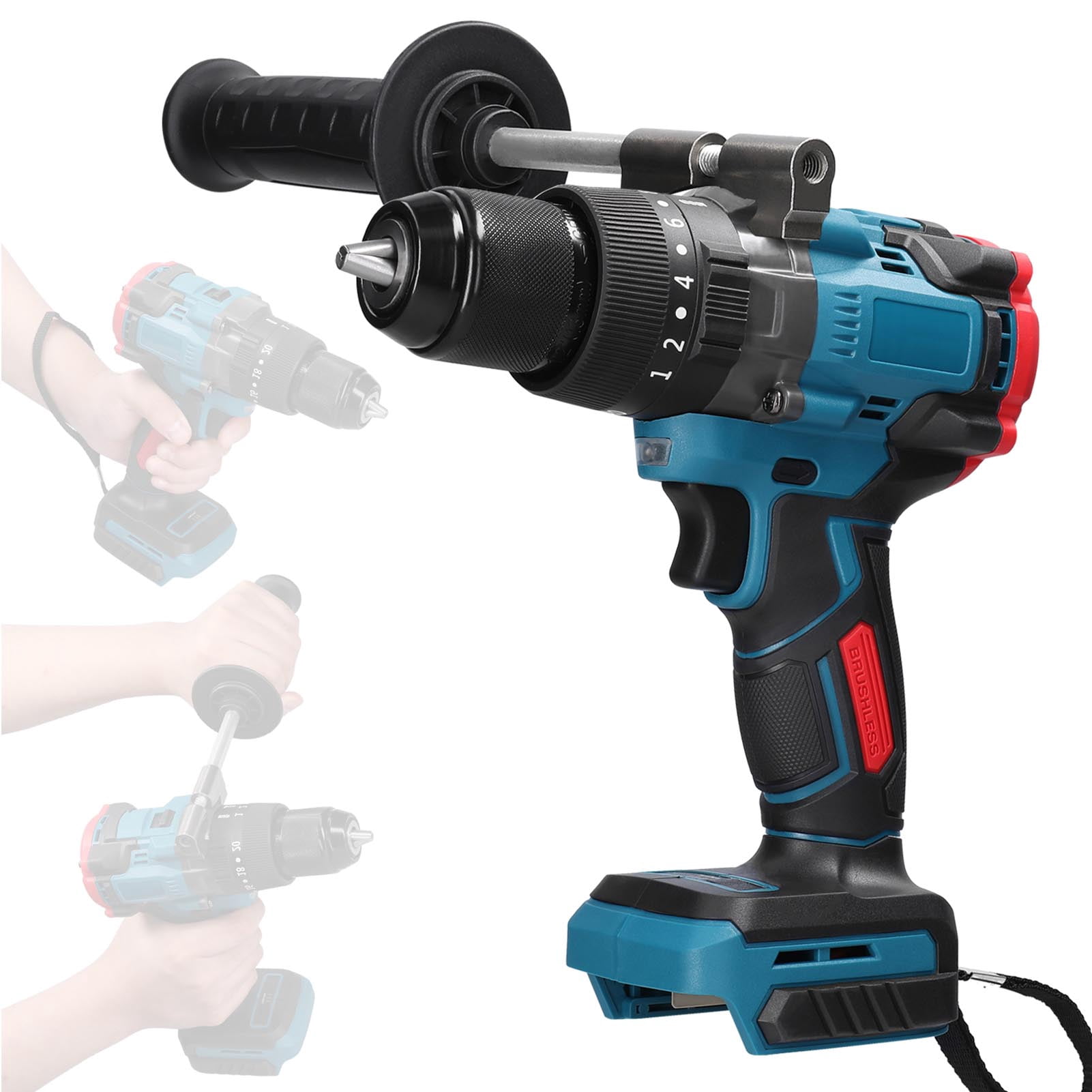 Cordless 13mm High Torque Multifunctional Electric Cordless Drill High-power Cordless Rechargeable Hand Drills Brushless Motor Home DIY Electric Power Tools