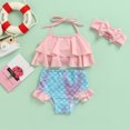thumbnail image 4 of Fortune Toddler Girl Bikini Set,Ruffle Halter Tops+Mermaid Shorts Swimwear for Kid, 4 of 9