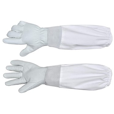 1 Pair Beekeeping Gloves Premium Goatskin Leather Beekeeper's Glove Long Protective Gloves Size XL (White)