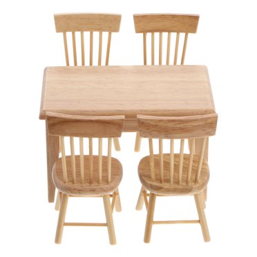 5pcs 1/12 mini house Miniature Dining Table Chair Wooden Furniture Set (Wood Color)