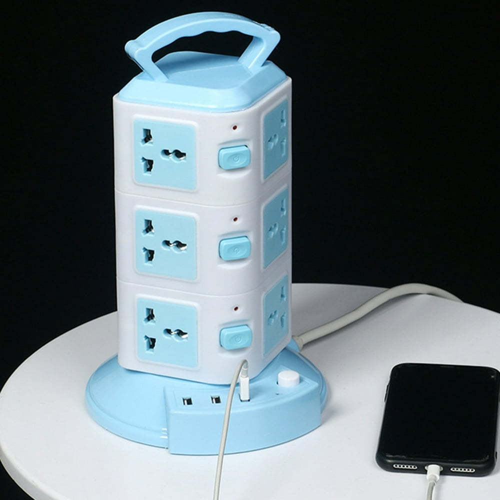 Estbridge Tower Surge Protector Power Bar   20 Widely Spaced Outlets 3 USB Ports  2M Flat Plug Extension Cord Indoor  Vertical Power Strip  Desktop Charging Station for Home