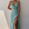 thumbnail image 2 of JGGSPWM Robe Longue à Col Bénitier pour Femme, Robe de Demoiselle d'Honneur Sirène à Bretelles Spaghetti Froncée, Robe de Soirée Formelle avec Fente, Vert G, 2 of 5