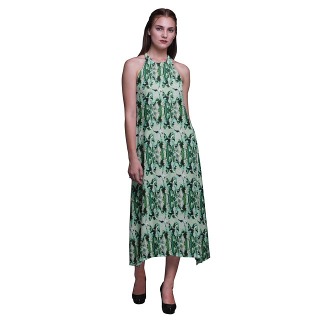 Bimba Robe Dos Nu Teinture sur Nœuds d'Été pour Fête, Col Licou, Tenue de Plage pour Femmes - Très Petit