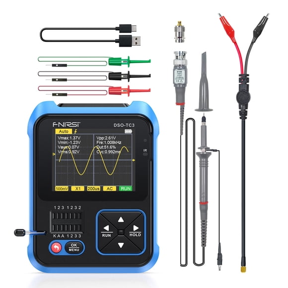 Riwcyla 3in1 Digital Oscilloscope Transistor Tester Function Signal Generator Meter Handheld Oscilloscope 2.4inch TFT Display 10MSs Sample Rate 500KHz Bandwidth Oscillometer