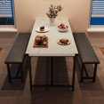 thumbnail image 1 of BeesClover Dining Table with 2 Benches, Dining Room Table Set for 4, Kitchen Table with 2 Upholstered Benches Rectangular Space Saving for Apartment, Dining Room, Kitchen, 44.5 Inches Large, 1 of 8