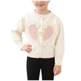 thumbnail image 1 of RXMEKW Heart Bow Pearl Button Knit Cardigan for Girls Long Sleeve Sweater for Kids Cream, 1 of 8