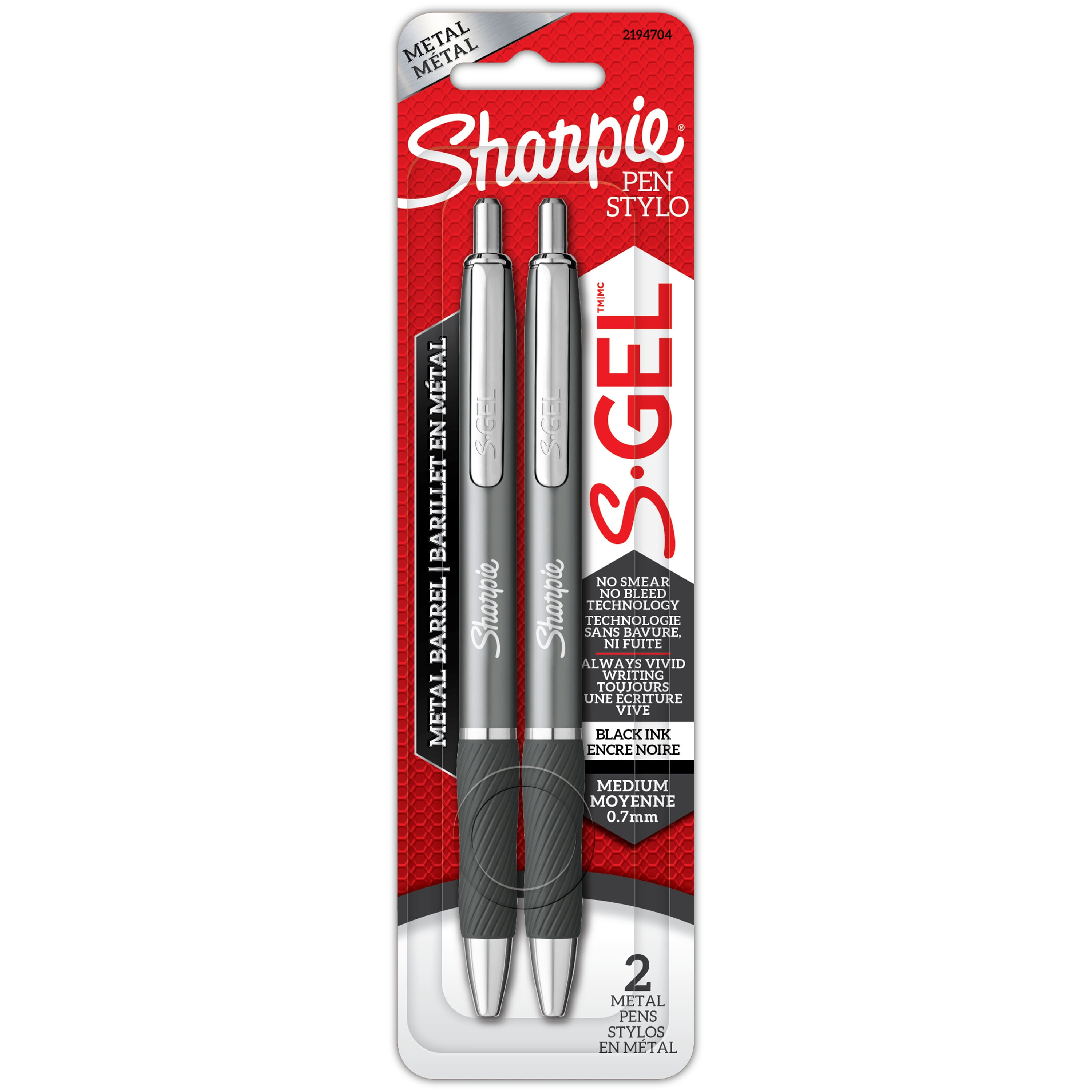 Sharpie S-Gel, Gel Pens, Sleek Metal Gunmetal Barrel, Medium Point (0.7 mm), Black Ink, 2 Count