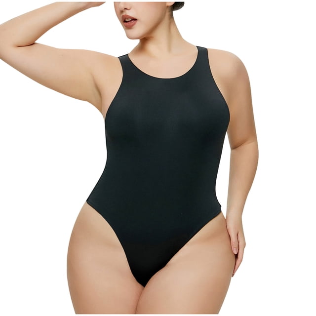 Yuyuzo Bodysuits for Women Belly Control Sleeveless Racerback Tank Top 1 Piece Crew Neck Rompers