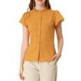 thumbnail image 1 of INSPIRE CHIC Women's Summer Dots Print Ruffle Stand Collar Button Down Blouse Shirts S Dark Yellow, 1 of 7