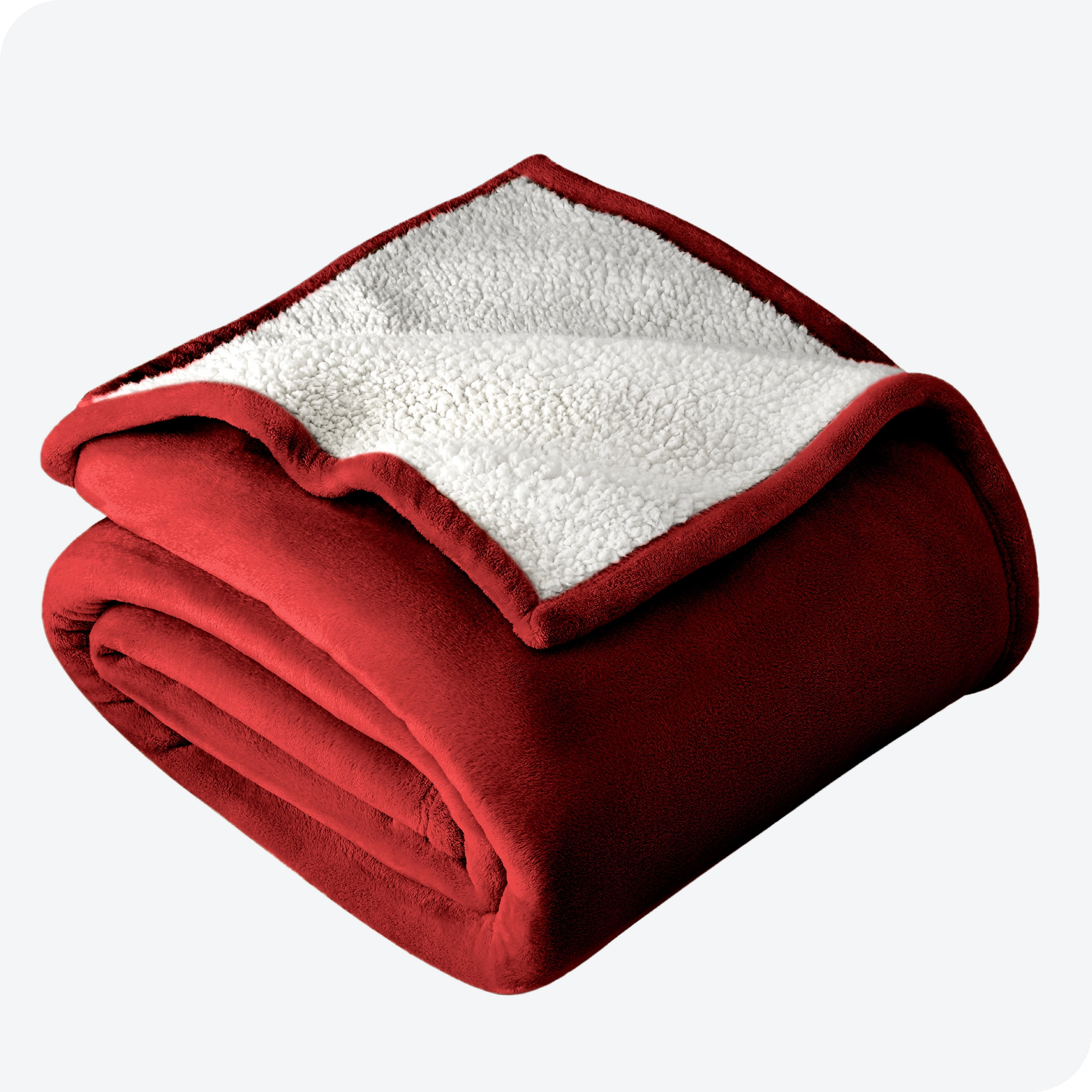 Bare Home Couverture de Lit en Sherpa Pelucheuse - Duveteuse et Douce - Réversible - Légère - Grand Lit/Grand, Rouge