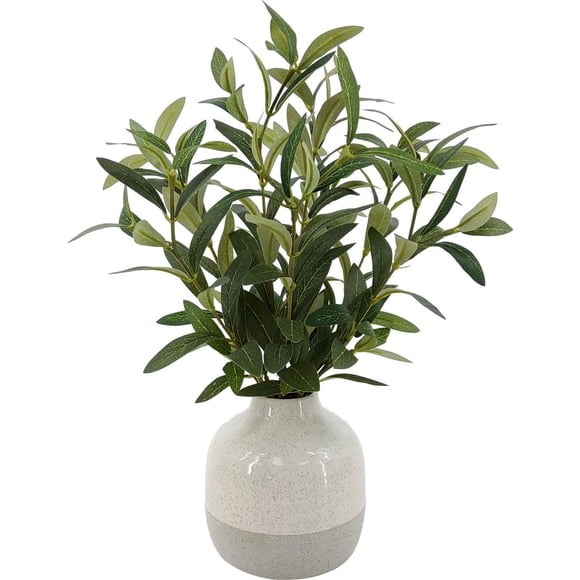 Better Homes & Gardens 14in Indoor Artificial Olive Plant in 2-Tone Ceramic Vase
