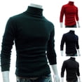 thumbnail image 3 of Autumn Men Solid Color Turtle Neck Long Sleeve Sweater Slim Knitted Pullover Top, 3 of 8