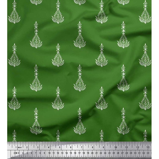 Soimoi Rayon Fabric Leaves & Floral Block Fabric Prints by Yard 56 Inch Wide