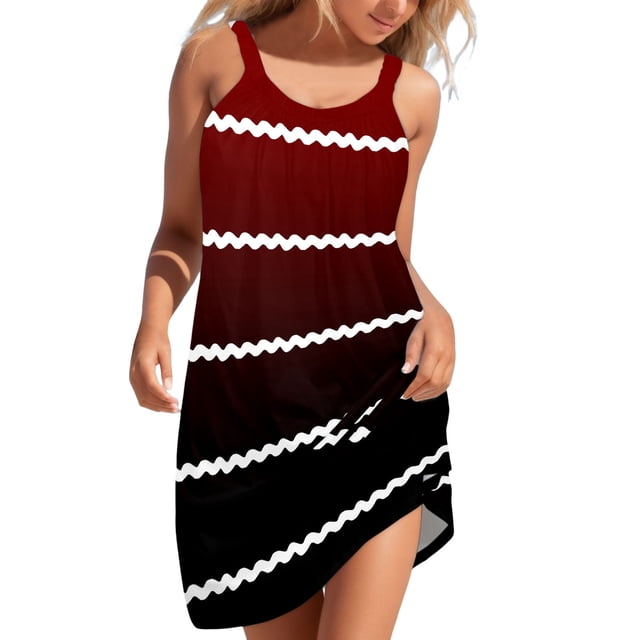 TJAZFJPA Robe Formelle d'Hiver Femmes Femmes Robe d'Été de Plage Sans Manches Imprimée Jupe Décontractée Robe Mini de Vacances au Bord de la Mer Robes Bohèmes pour Femmes Robes Aguichant pour Femmes