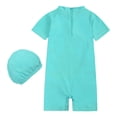 thumbnail image 2 of MIASHUI Boys Swimsuits One Piece Rash Guard Swimwear Zipper Bathing Suit with Hat Swimsuit Set,Light Blue,2-3 Years, 2 of 8