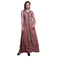 thumbnail image 1 of Bimba Robe Anarkali à Feuilles Roses, Col Mandarin, Sans Manches, Kurtis pour Femmes, Robe Maxi à Imprimé, Très Grande, 1 of 6