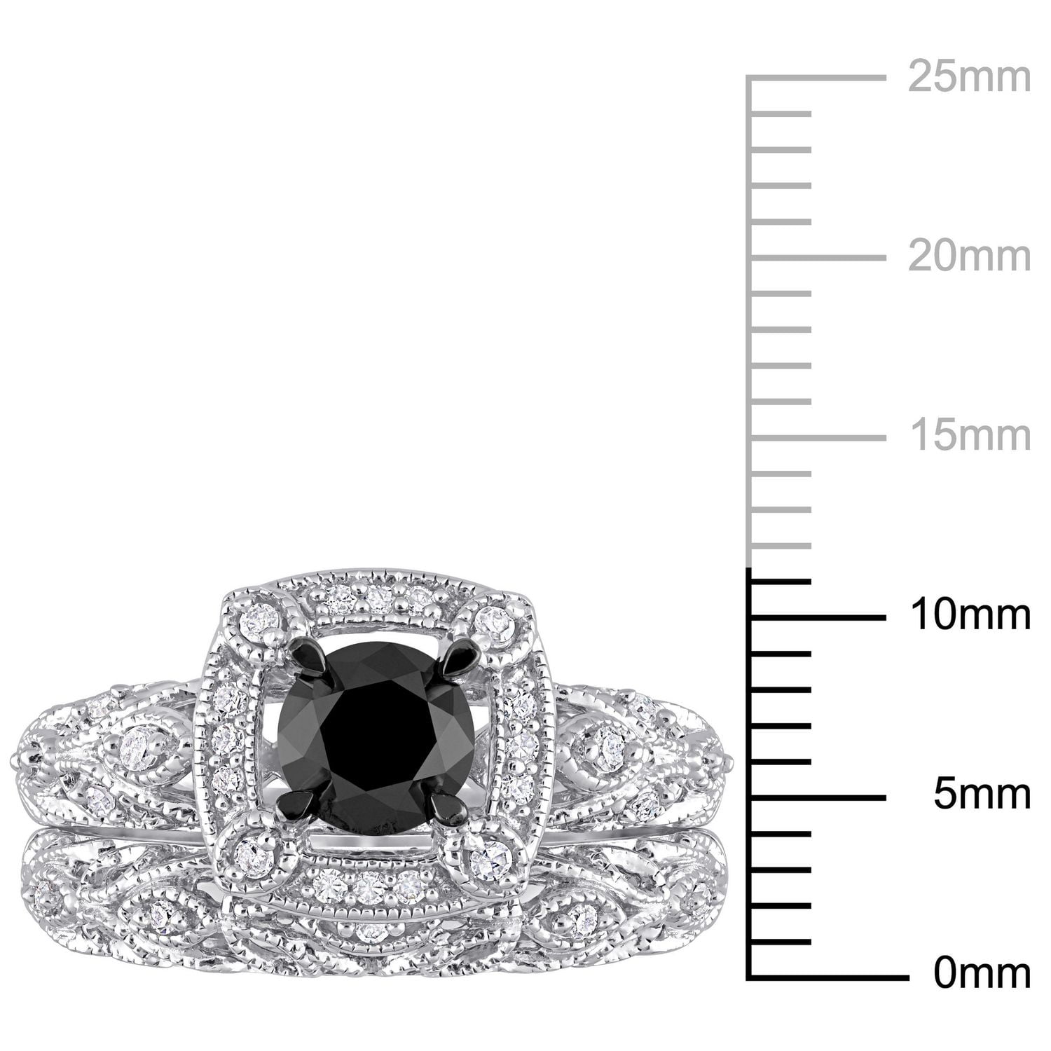 Ensemble nuptial filigrane à auréole de Miabella avec 1-1/6 carat poids total de diamants noir et blanc en argent sterling