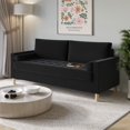thumbnail image 3 of HMD Astoria Canapé 3 Places à Accoudoirs Carrés en Lin avec 2 Coussins Décoratifs, Noir, 3 of 5
