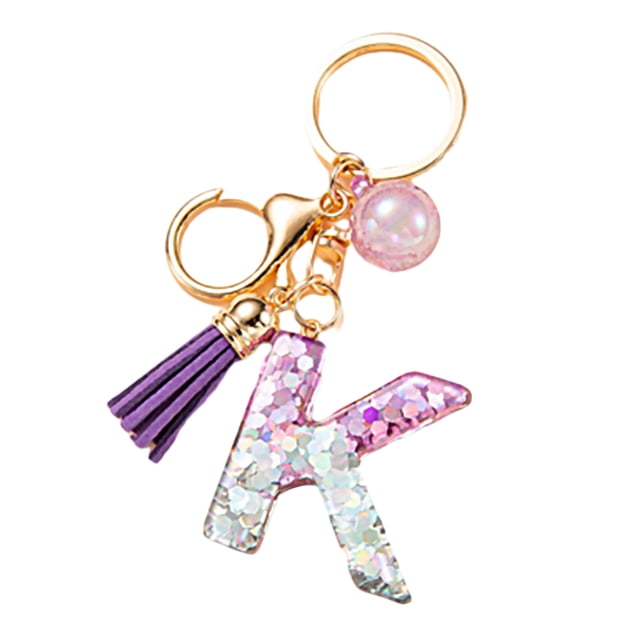 LYMAYTER Cute Pink Tassel Mug Accessory Initial Letter Charm Keychain - with Tassel, Heart - shaped Sequins