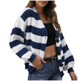 thumbnail image 2 of RXIRUCGD Chandail Ample à Fermeture Éclair pour Femme, Tissé, à Rayures, Patchwork, Semi-Col Roulé, Manches Longues, Col à Revers, Haut/chemise, Bleu, Taille : L, 2 of 9