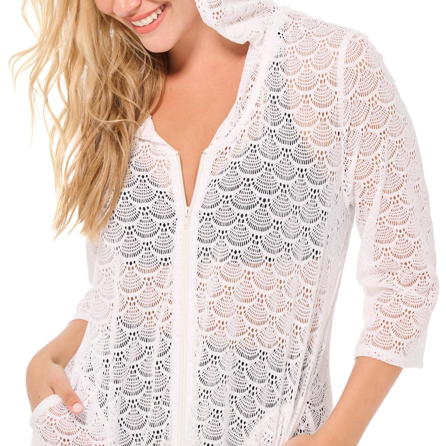 Veste de plage zippée en dentelle crochetée pour femme Krista