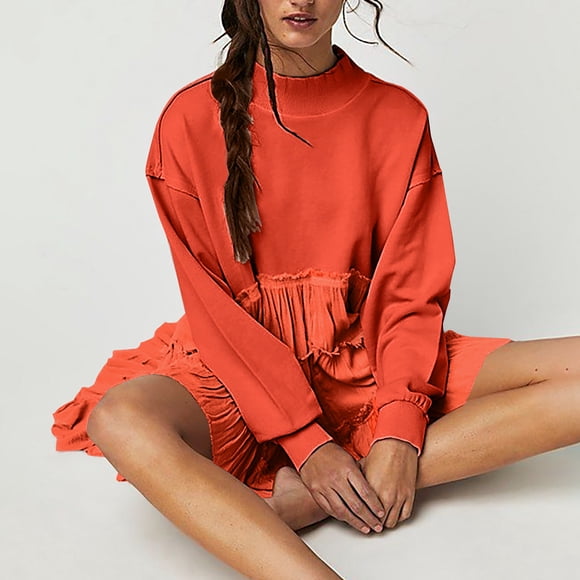 LSLJS Womens Oversized Sweatshirt Dress Long Sleeve Crewneck Pullover Tops Sweatshirts Mini Dress, Plus Size Dress