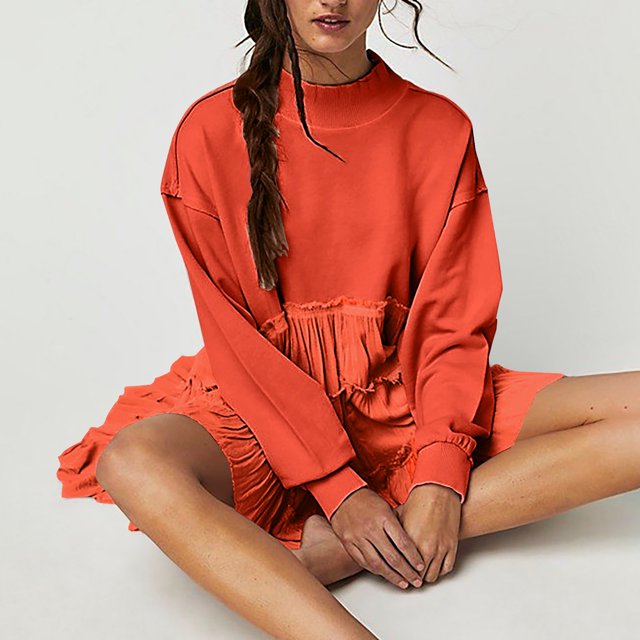 LSLJS Womens Oversized Sweatshirt Dress Long Sleeve Crewneck Pullover Tops Sweatshirts Mini Dress, Plus Size Dress