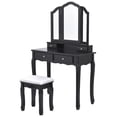 thumbnail image 4 of Costway Coiffeuse Table de Maquillage avec Miroir Tri-Pli avec Tabouret Noir, 4 of 7