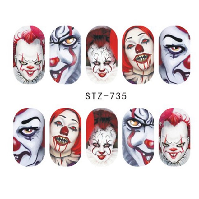 braveheart Watermark Nail Sticker Tatoos Halloween Eye nail wrap Colorful Eyes Skull Element Nail Wraps DIY Manicure Sticker