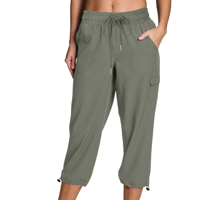 Plebaso Pantalon Capri Cargo pour Femmes, Joggers de Randonnée Légers à Cordon, Capris de Travail d'Extérieur avec Poches