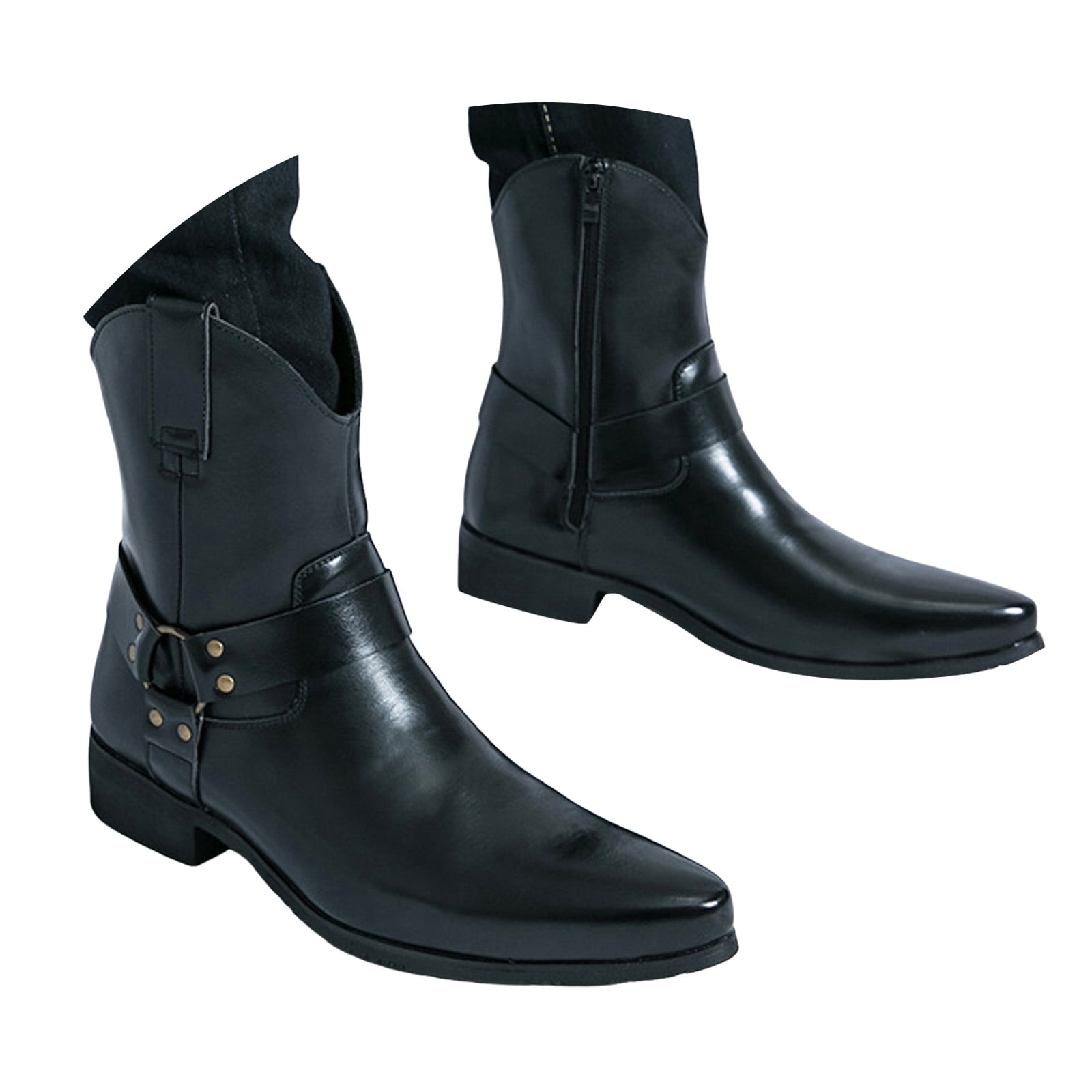 Mepaouo Men's Western Cowboy Boots Pointed Toe Motorcycle Riding Booties Formal Dress Chelsea Ankle Oxfords