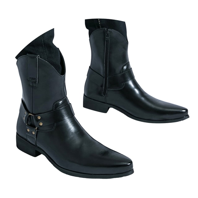 Mepaouo Men's Western Cowboy Boots Pointed Toe Motorcycle Riding Booties Formal Dress Chelsea Ankle Oxfords